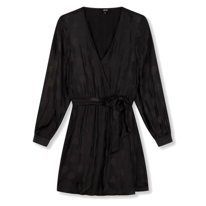 Ladies Woven Dot Jacquard Fake Wrap Dress - Alix The Label