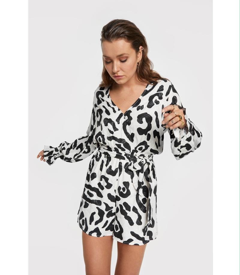 Ladies Woven Big Animal Jacquard Playsuit - Alix The Label