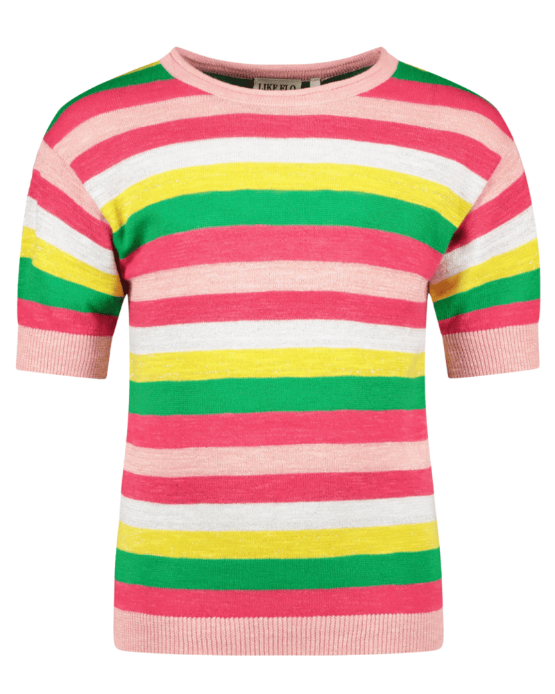 Flo girls knitted multi stripe ss top - Like Flo