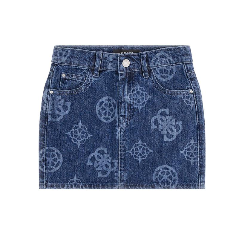 Denim Skirt With Laser Print - GUESS KIDS
