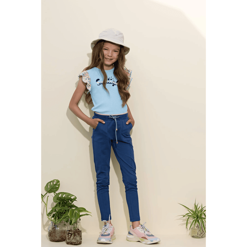 Kamsi rib jersey tshirt with contrast ruffled s/sleeves - NoNo