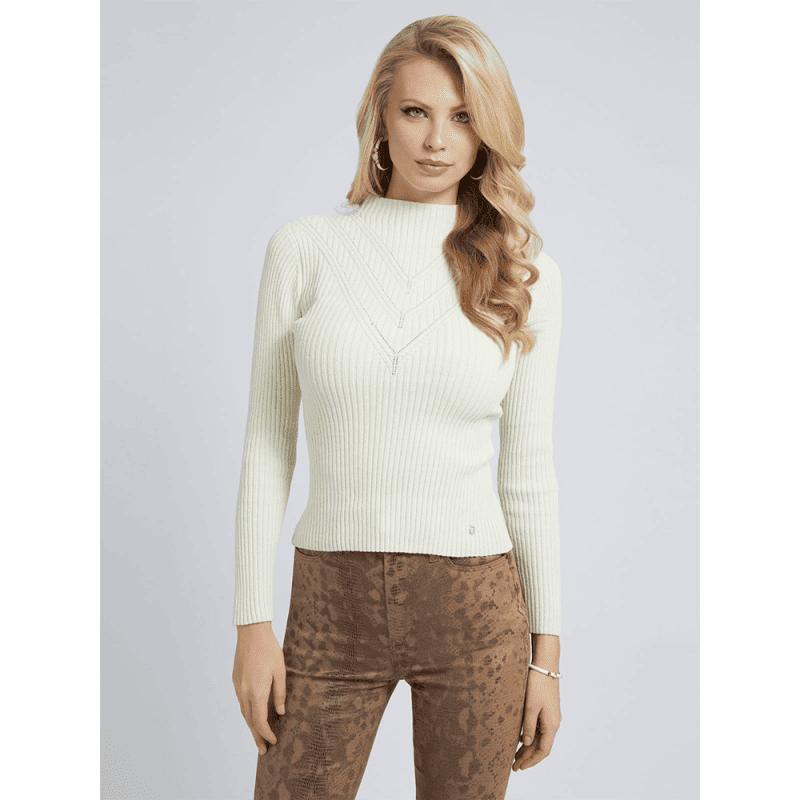 Rita Funnel Neck Cable Sweater - GUESS