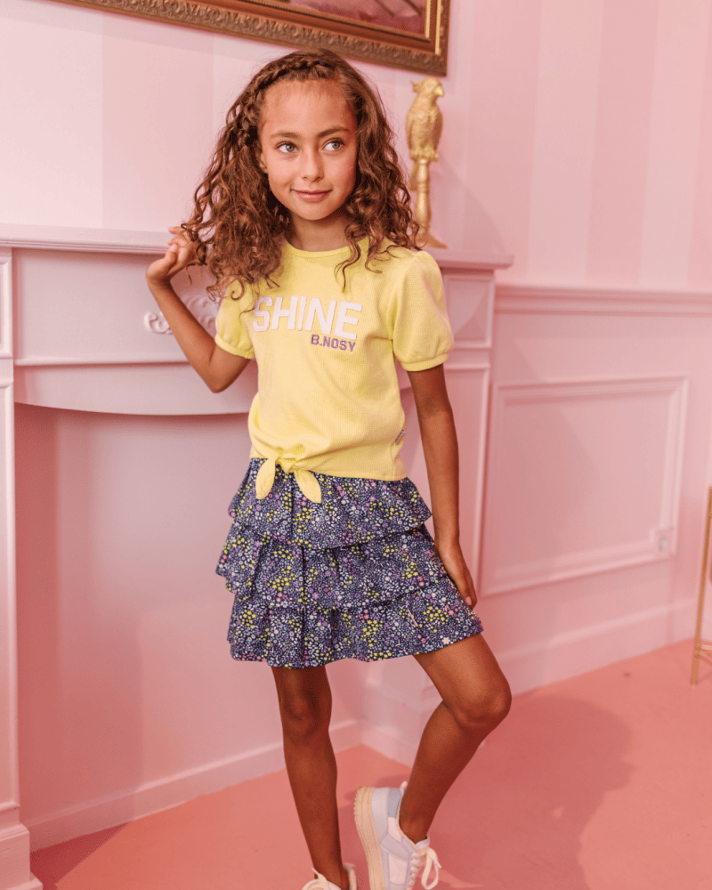 Girls top w/ puff sleeve and knot at hem - B.Nosy