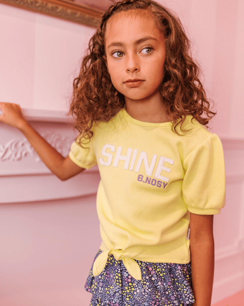 Girls top w/ puff sleeve and knot at hem - B.Nosy
