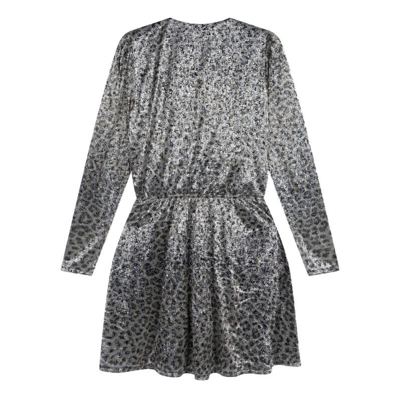 Ladies knitted leopard shiny wrap dress - Alix The Label