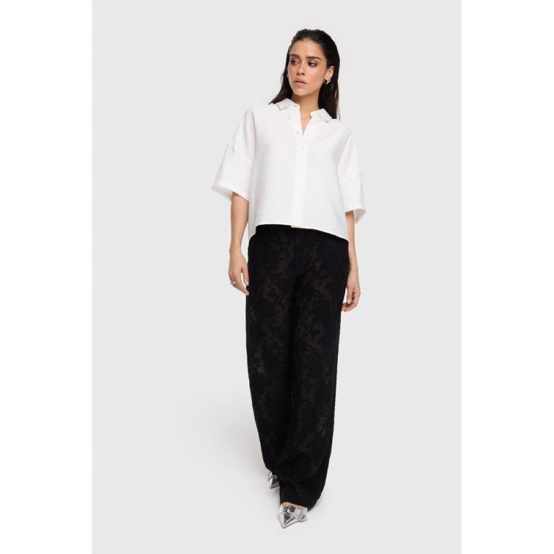 Ladies Woven Burn Out Jacquard Pants - Alix The Label