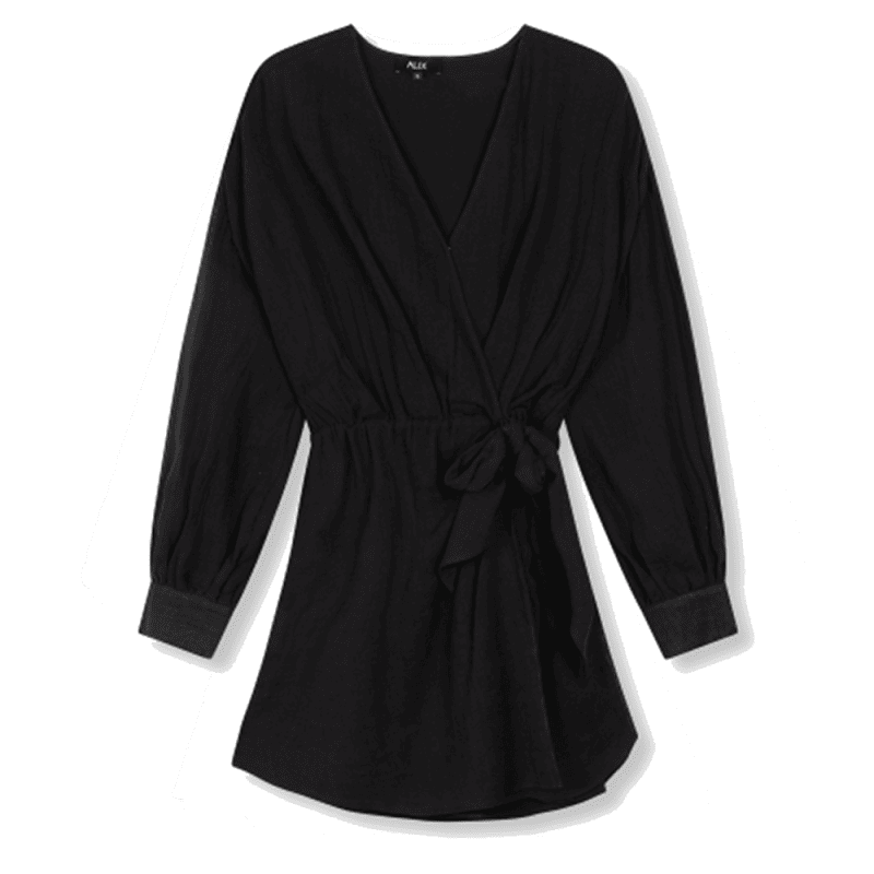 Ladies Woven Linen Look Wrap Dress
