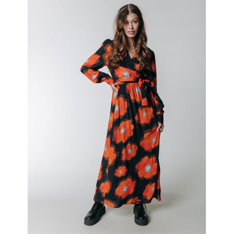 Lola Painted Flower Longsleeve Maxi Wrap Dress
