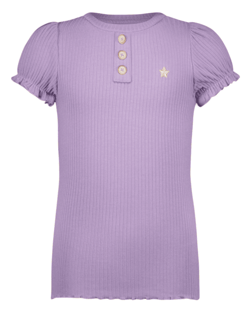 Like Flo - Flo girls solid rib ss tee with button closure