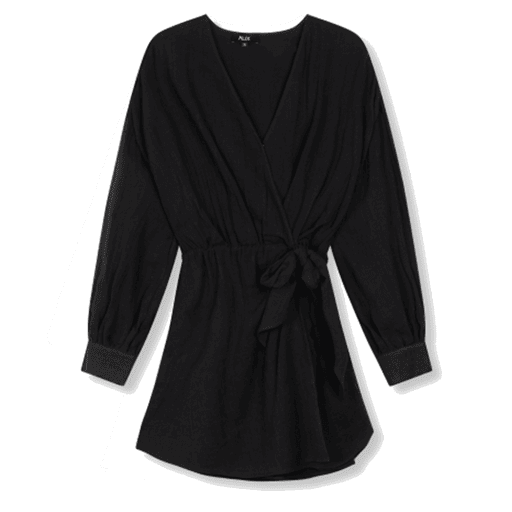 Ladies Woven Linen Look Wrap Dress