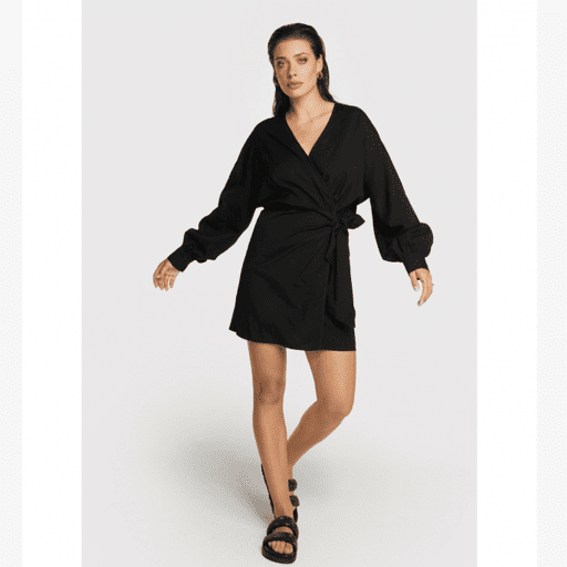 Ladies Woven Linen Look Wrap Dress