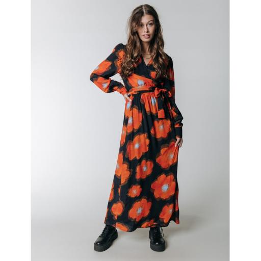 Lola Painted Flower Longsleeve Maxi Wrap Dress